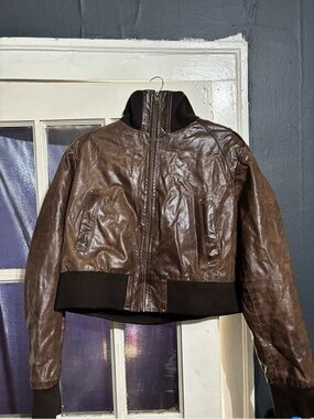American Base Genuine Brown Leather Bomber Jacket Plus Size 6XL
